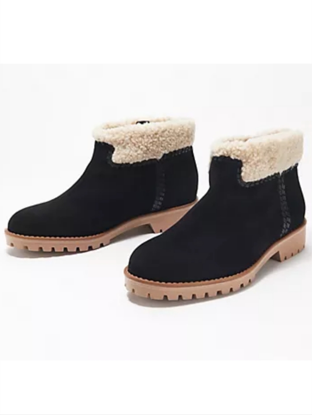 Jack Rogers Black Cream Faux Fur Suede Leather Sophie Sherpa Bootie 9.5 NWT NIB
